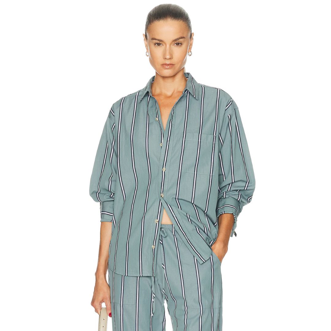 Donni Sage Stripe Pop Shirt
