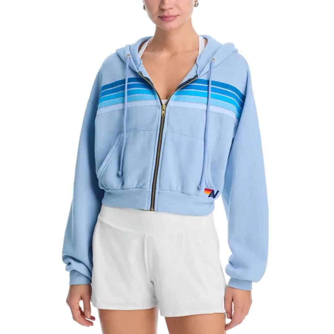 Aviator Nation 5 Stripe Cropped Hoodie