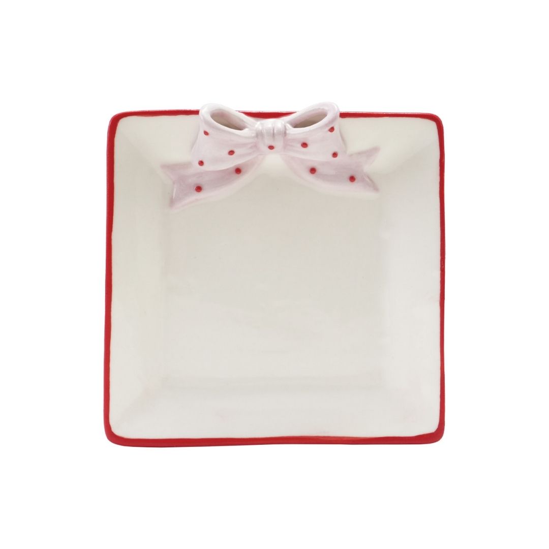Stoneware Dish w/ Polka Dot Bow