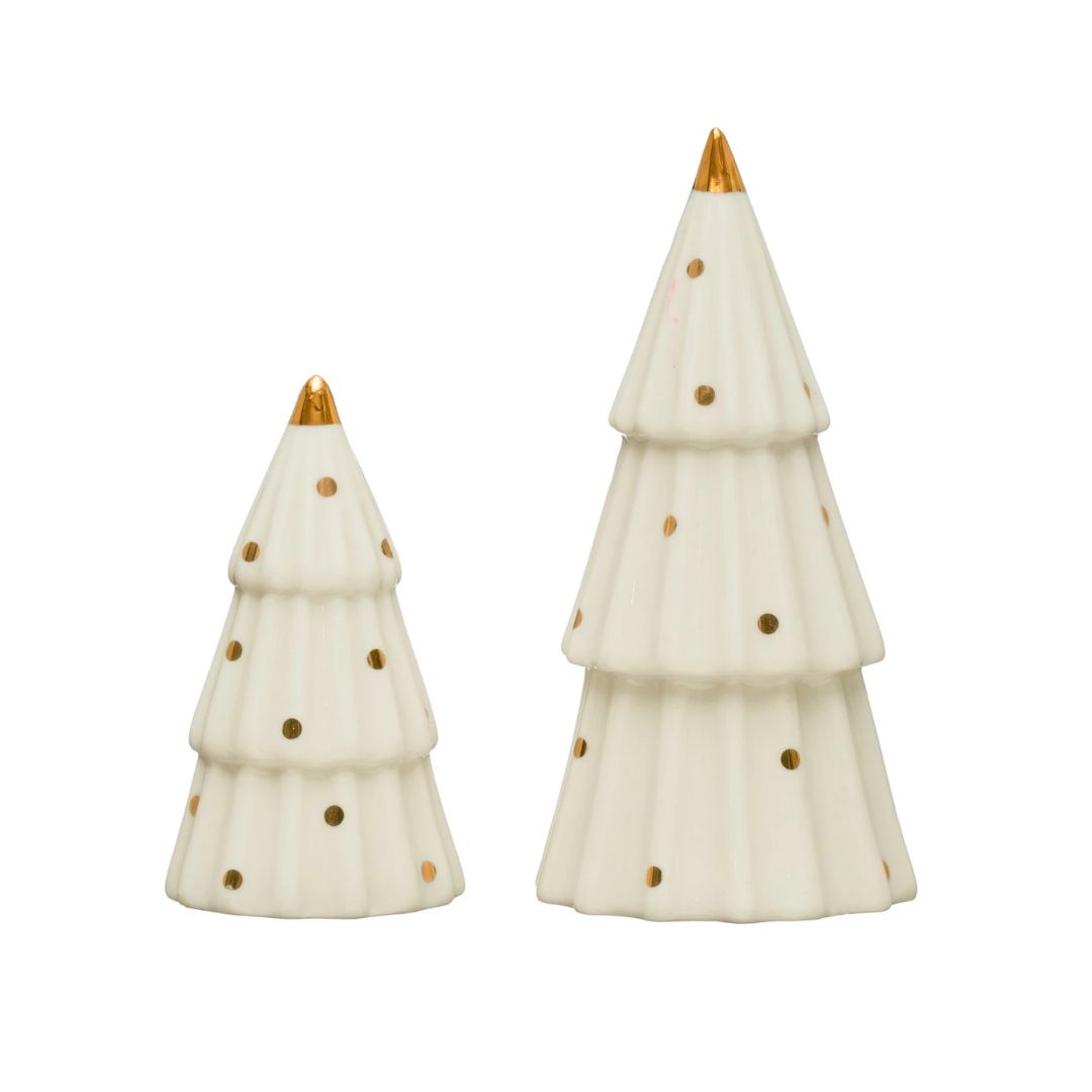 Stoneware White and Gold Dot Tree