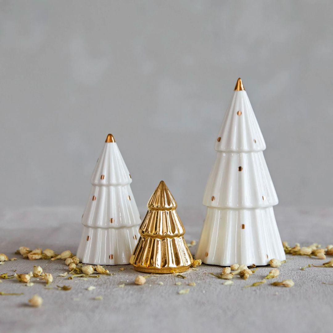Stoneware White and Gold Dot Tree