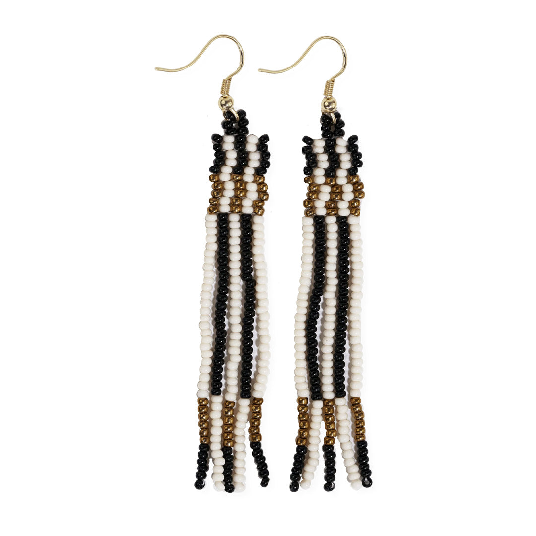 Ink and Alloy Melissa Alternating Grids Petite Beaded Fringe Earrings