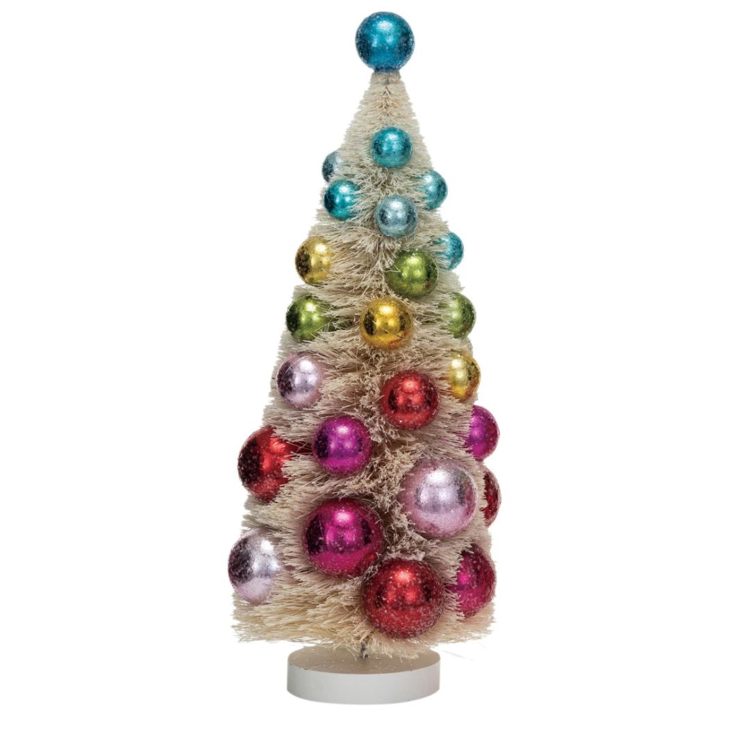 Sisal Bottle Brush Trees with Ornaments Set