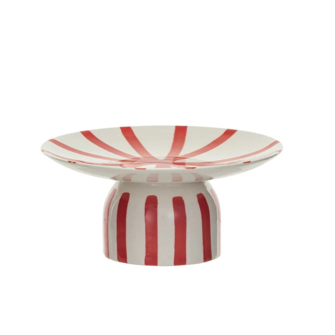 Holiday Striped Stoneware Pedestal