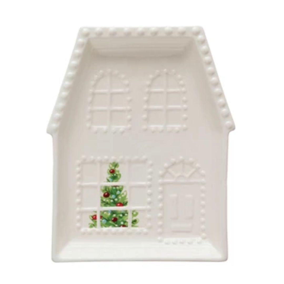 Holiday Embossed Stoneware House Plate