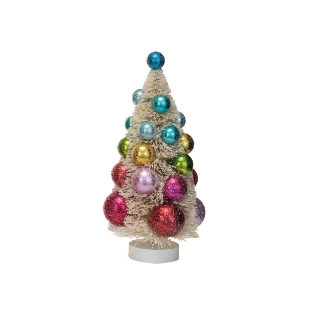 Sisal Bottle Brush Trees with Ornaments Set