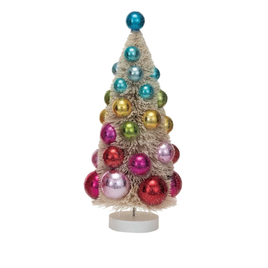 Sisal Bottle Brush Trees with Ornaments Set