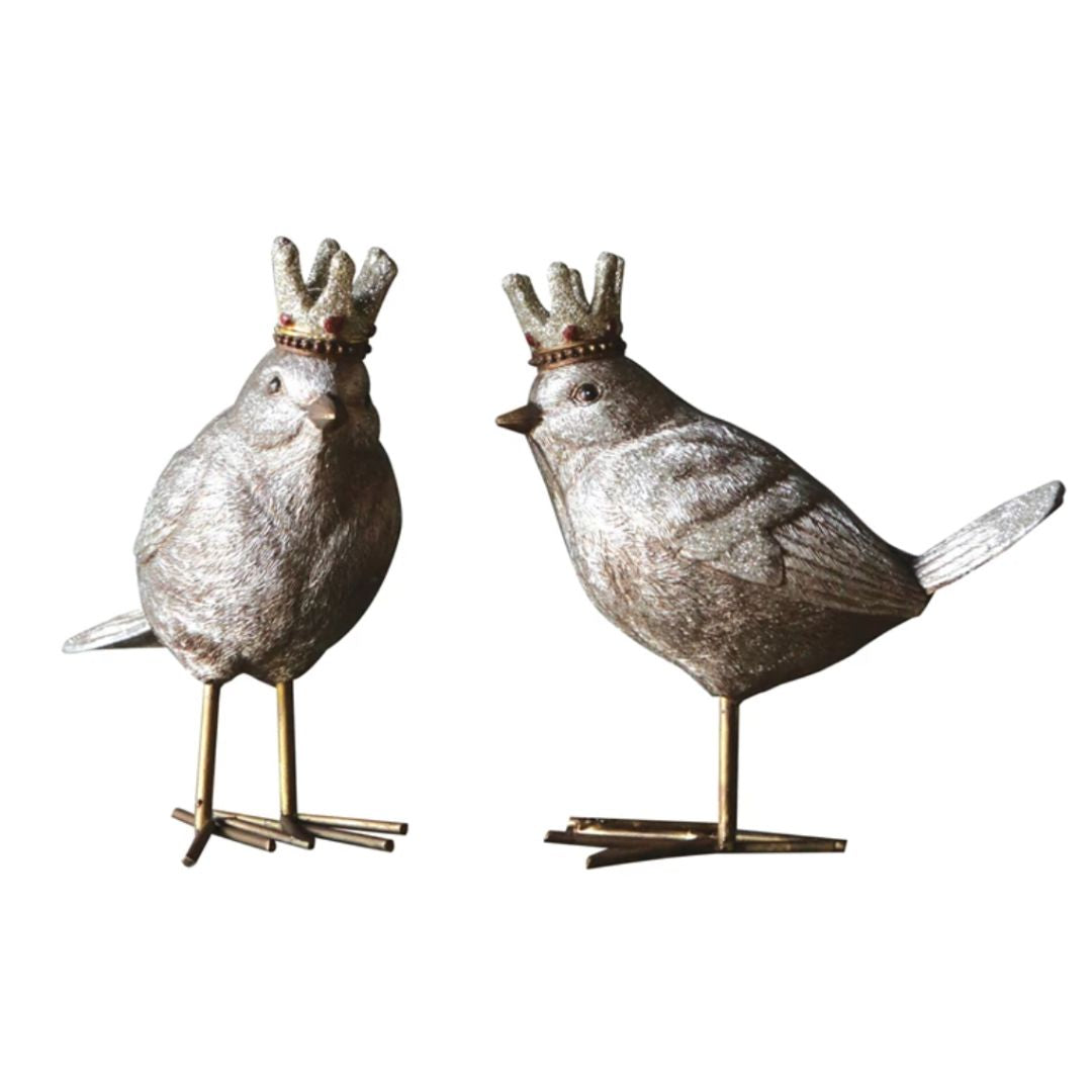 Holiday Resin Bird with Crown Figurine