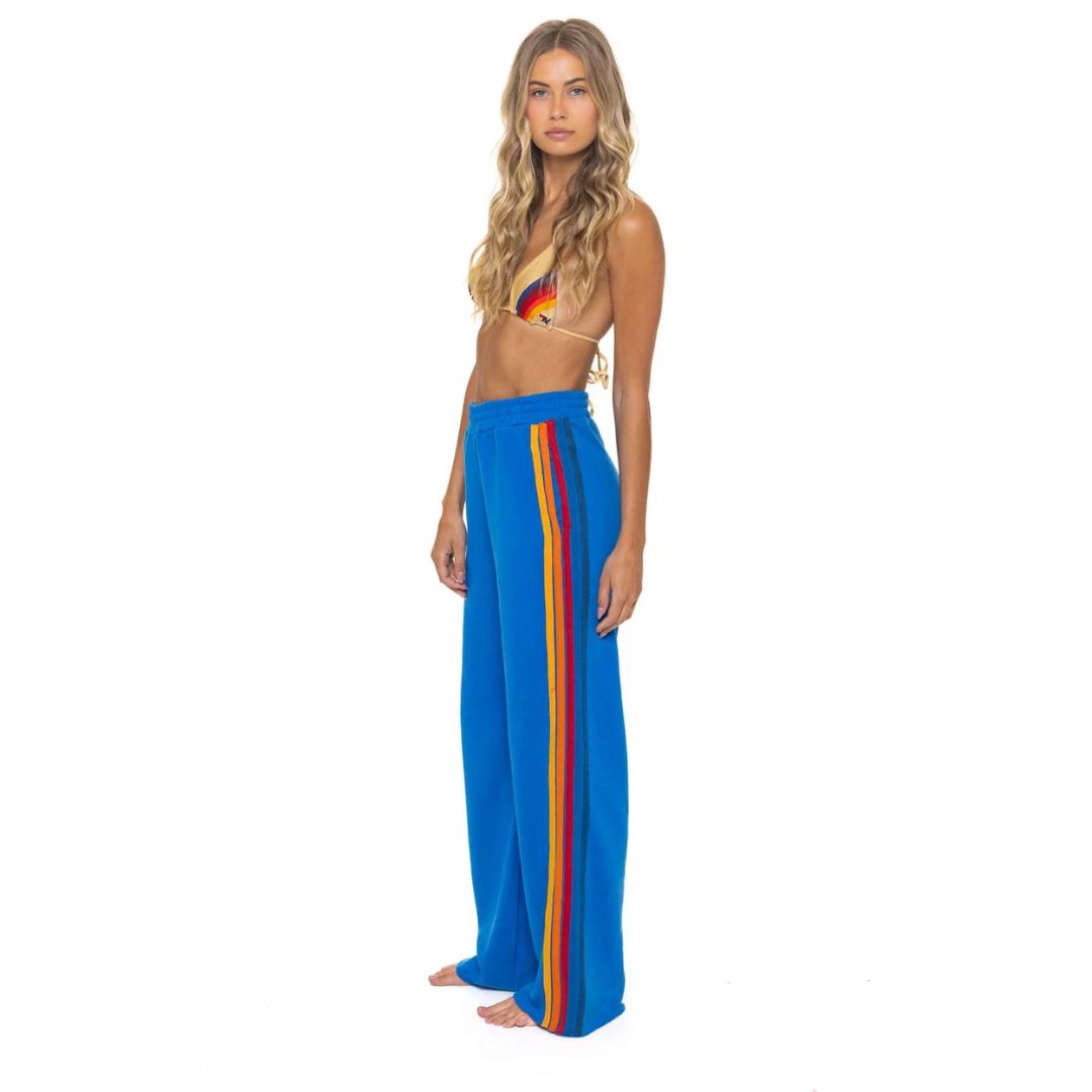 Aviator Nation 5 Stripe Wide Leg Sweatpants-Ocean Blue