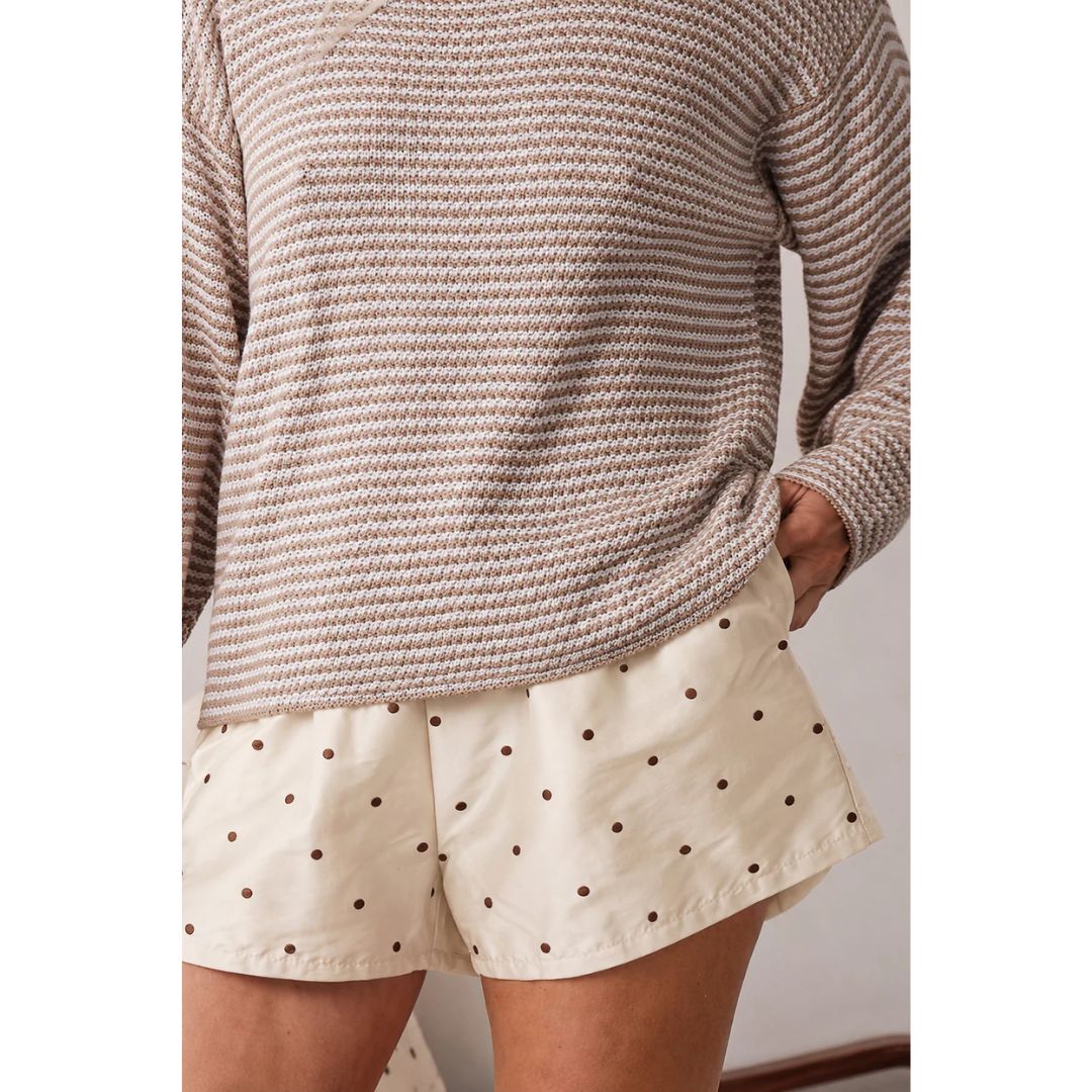 Donni Taffeta Cream Walnut Polka Dot Silk Short