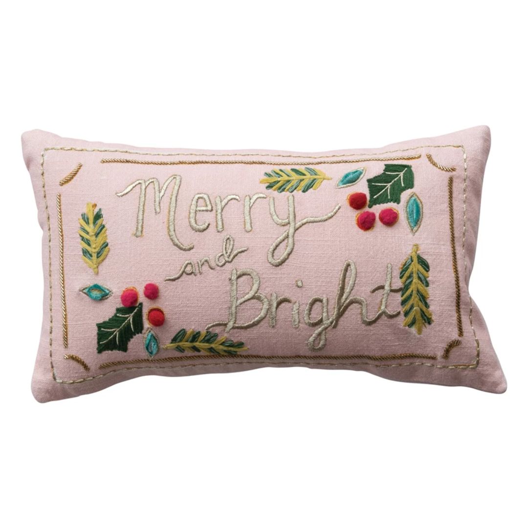 Holiday Hand Embroidered Lumbar Pillow
