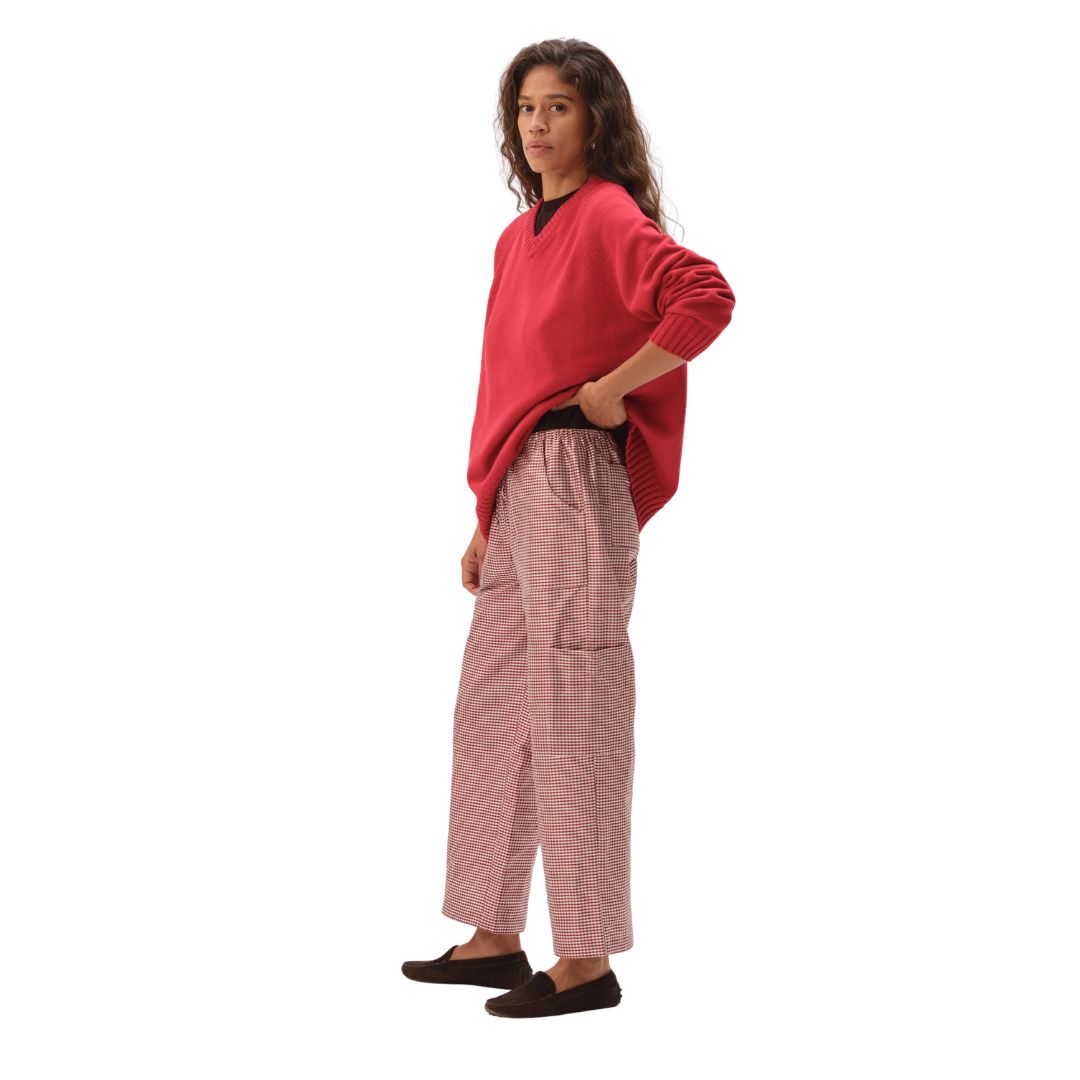 Donni Taffeta Gingham Drawstring Cargo Pant