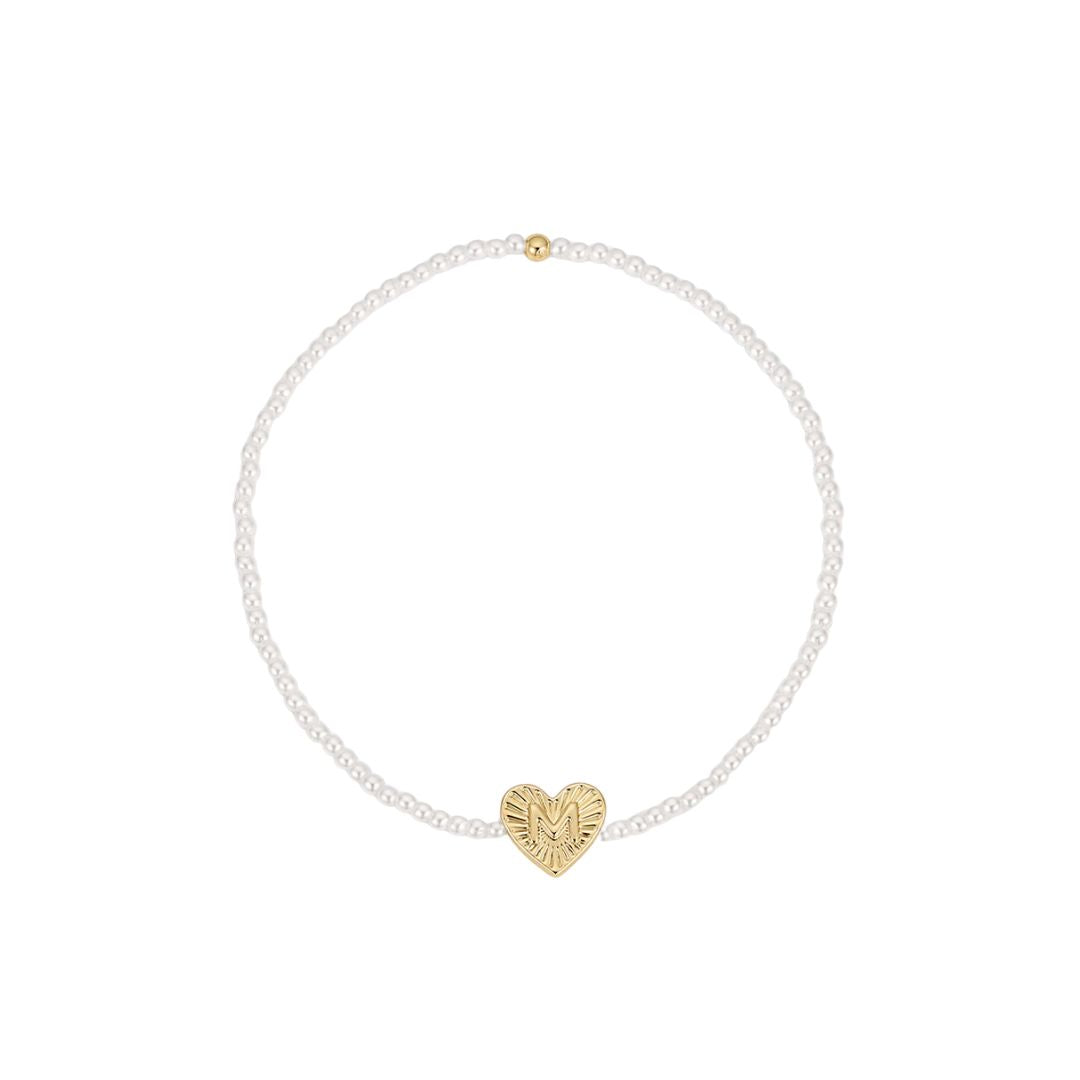 Pearl Vintage Heart Initial Bracelet
