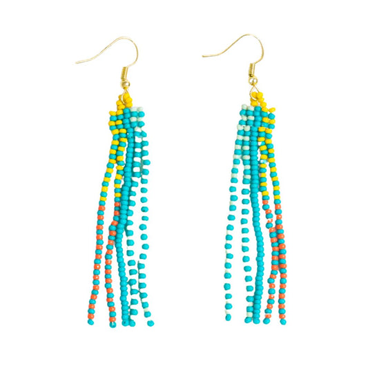 Ink and Alloy Melissa Speckled Border With Solid Middle Beaded Fringe Earrings