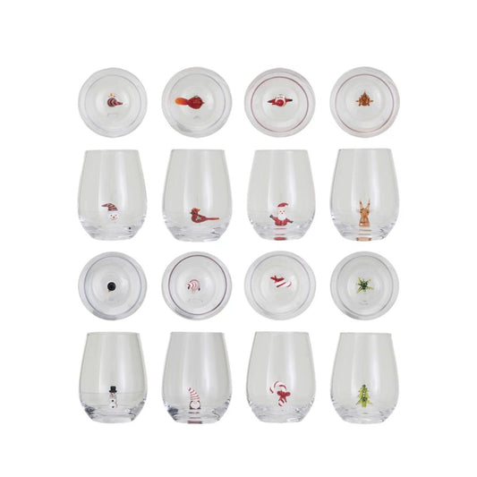 Holiday Stemless Wine Glass with Figure Inside