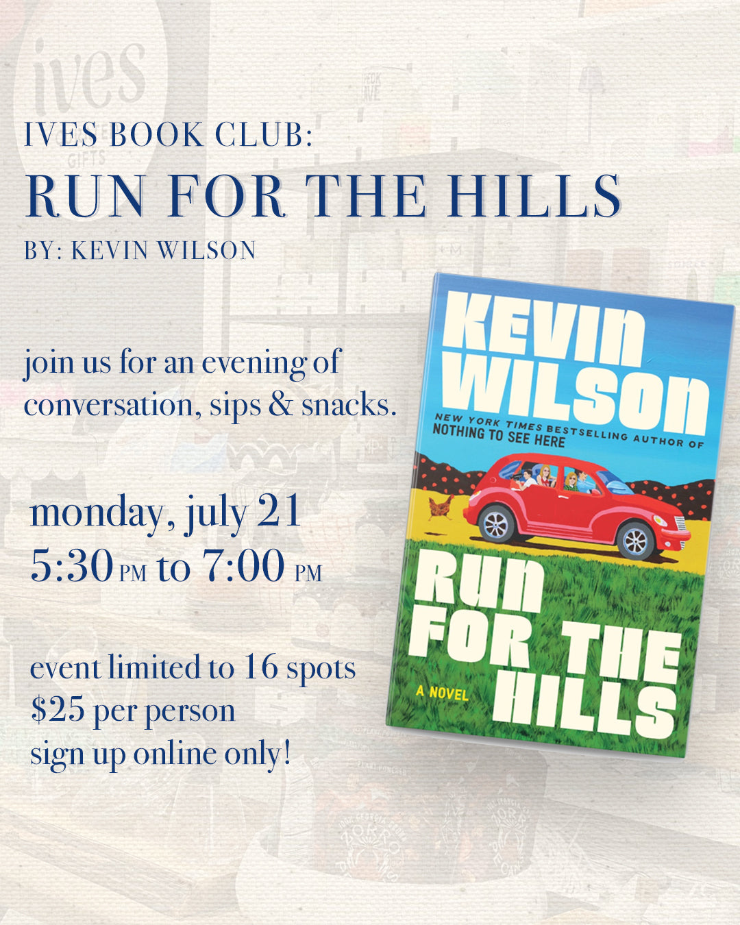 Ives Book Club: Run For The Hills (Book NOT Included)