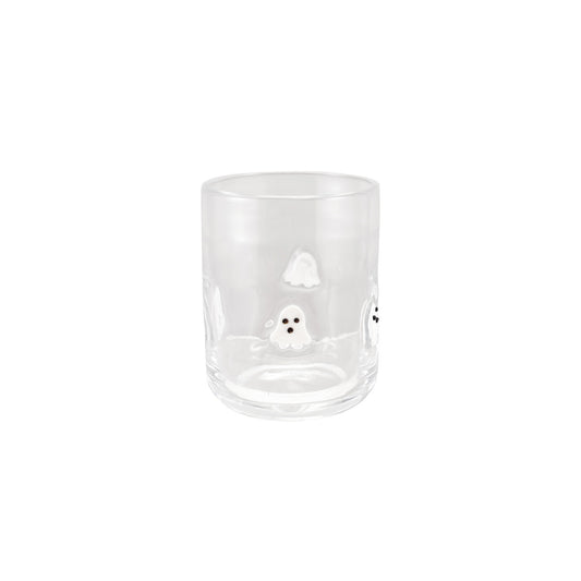 16 oz. Drinking Glass with Embedded Ghosts, White & Black