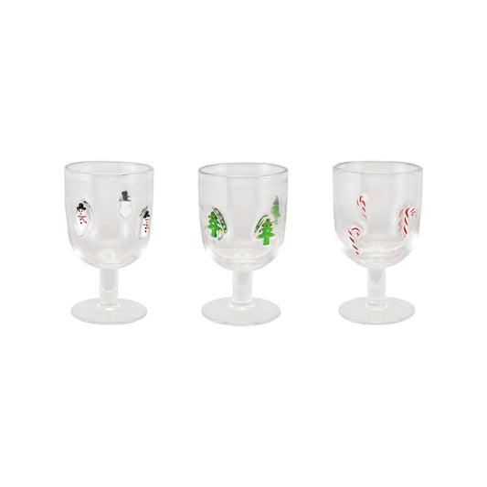 10 oz. Stemmed Wine Glass with Embedded Holiday Icons, 3 Styles